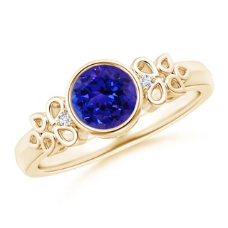 6mm AAAA Vintage Style Round Tanzanite Ring with Pear Motifs in Yellow Gold