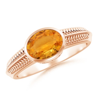 8x6mm A Vintage Inspired Bezel-Set Orange Sapphire Ring with Grooves in Rose Gold