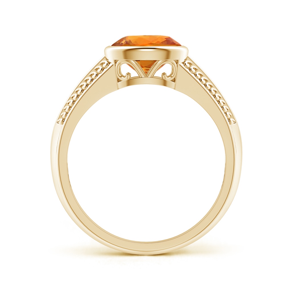 8x6mm AAA Vintage Inspired Bezel-Set Orange Sapphire Ring with Grooves in Yellow Gold - side 199