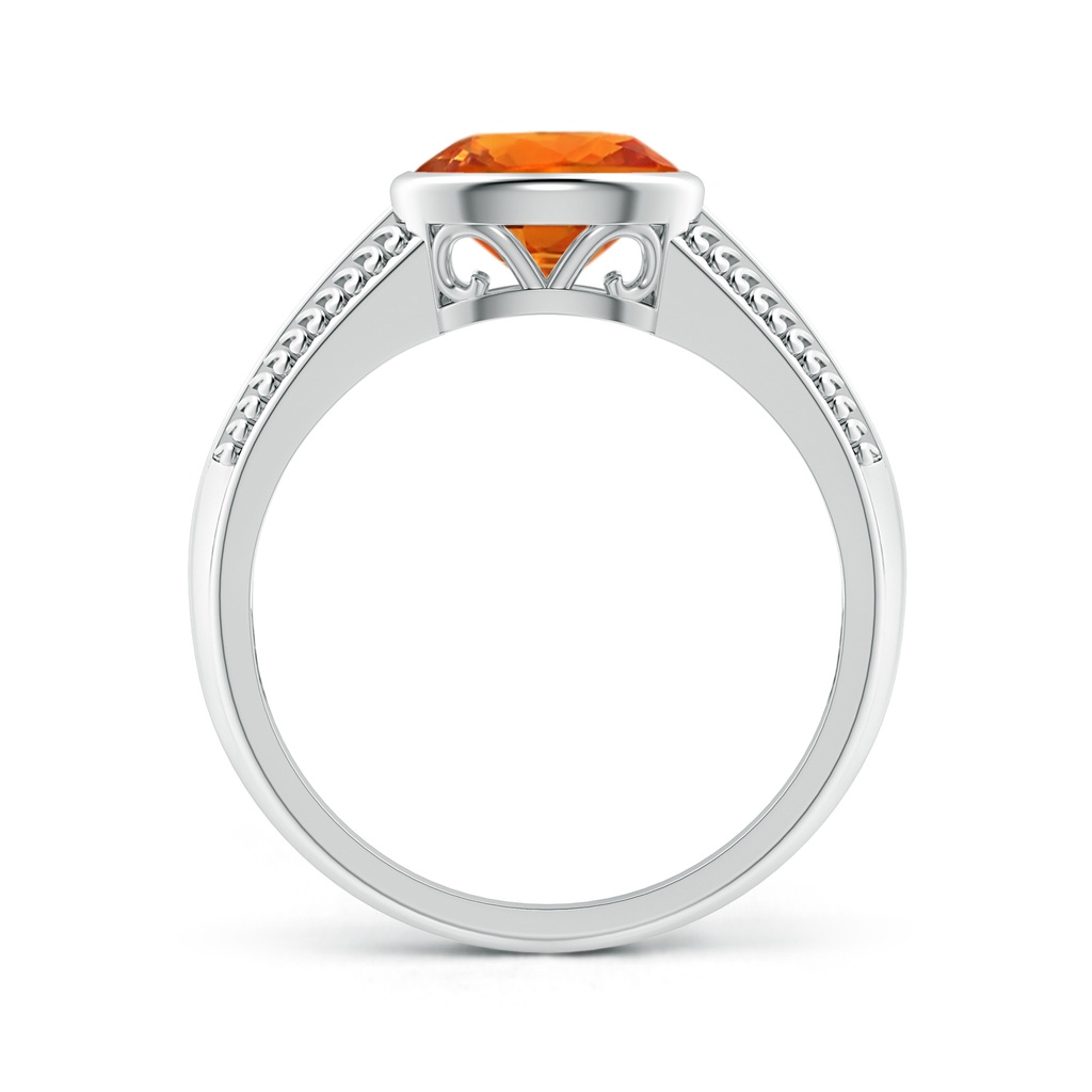 8x6mm AAAA Vintage Inspired Bezel-Set Orange Sapphire Ring with Grooves in White Gold - side 199