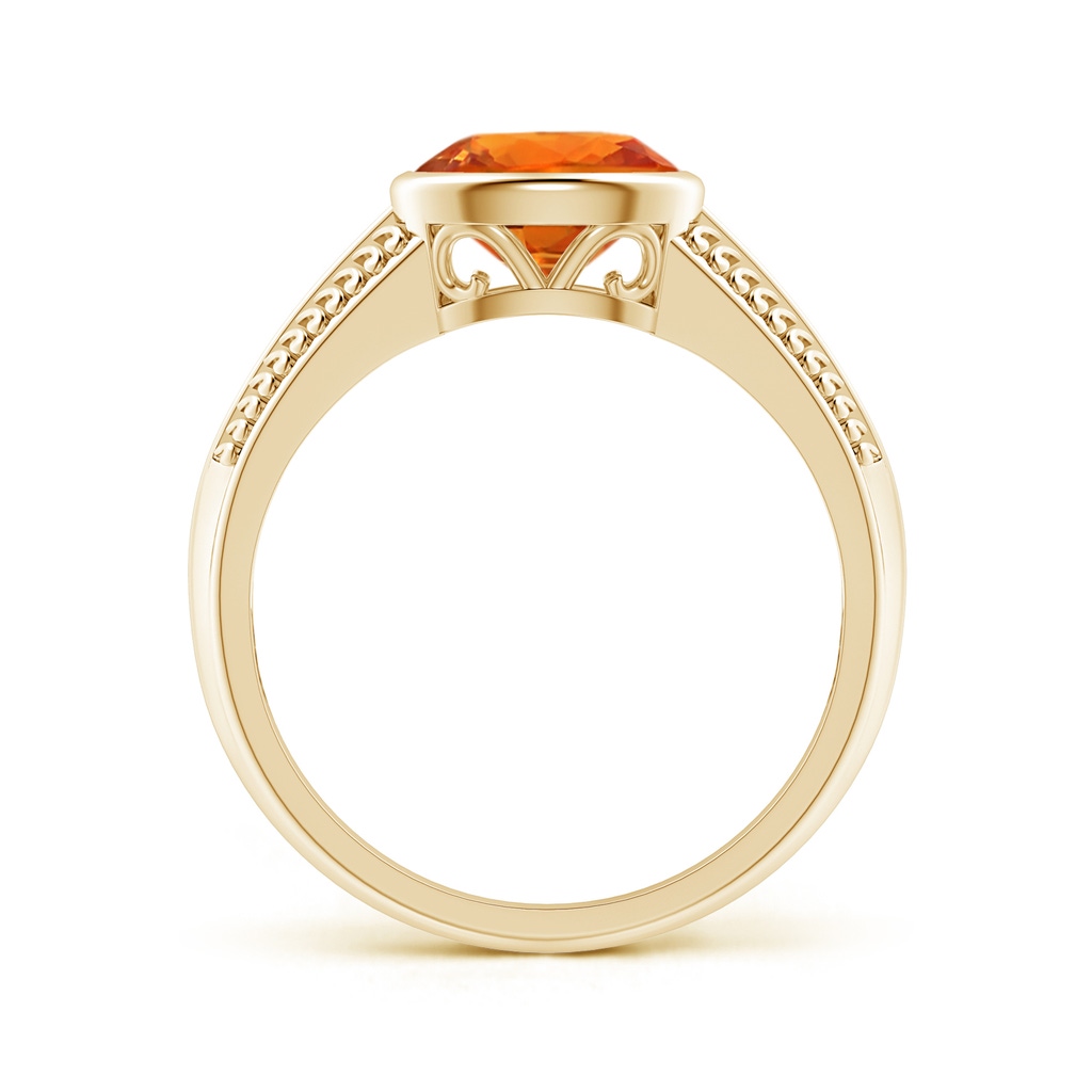 8x6mm AAAA Vintage Inspired Bezel-Set Orange Sapphire Ring with Grooves in Yellow Gold Side-1
