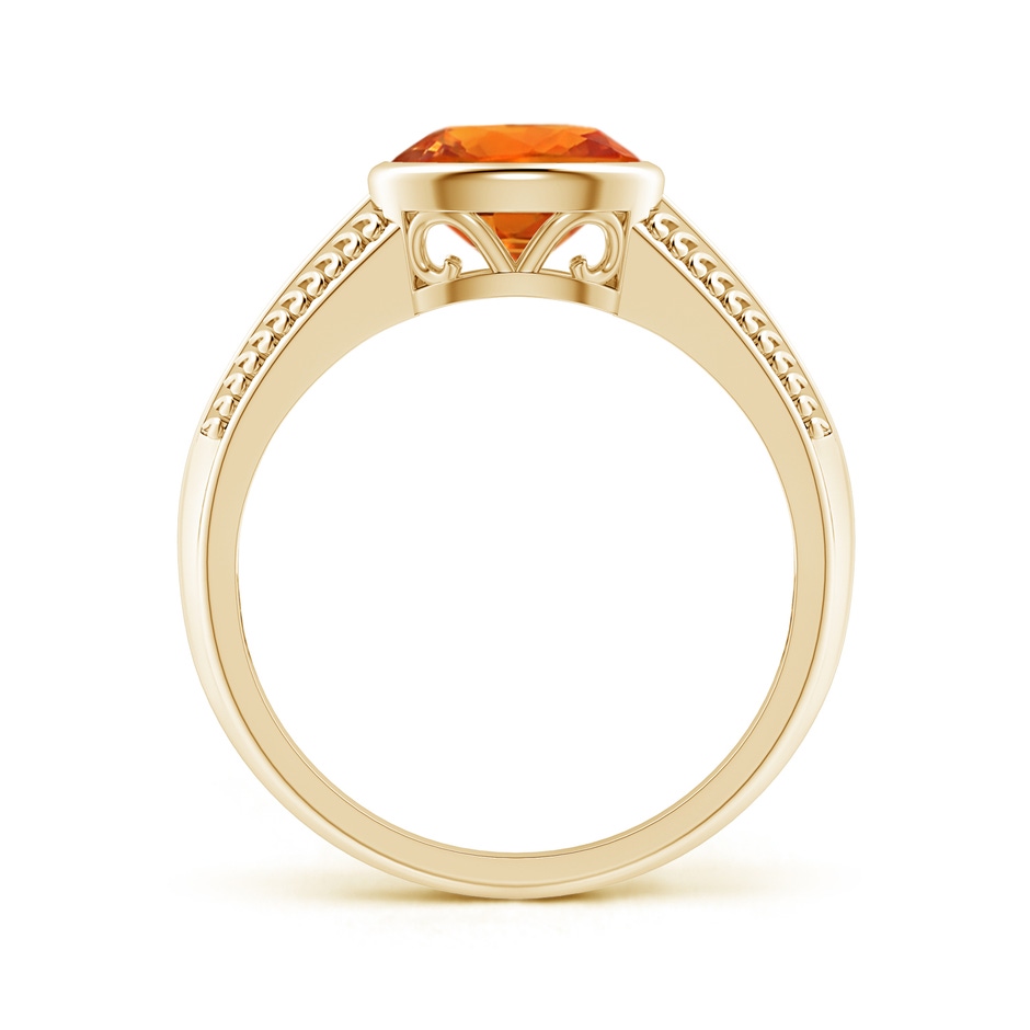 8x6mm AAAA Vintage Inspired Bezel-Set Orange Sapphire Ring with Grooves in Yellow Gold side-1