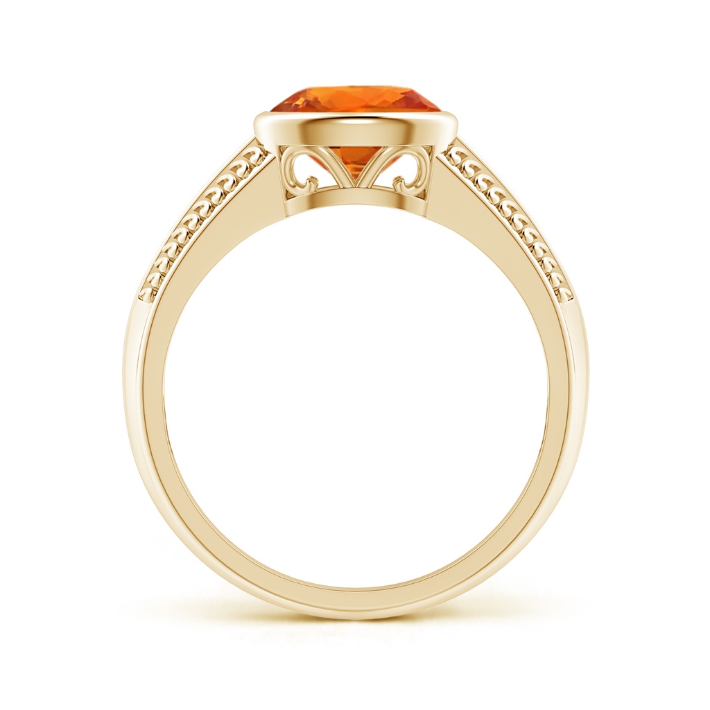 8x6mm AAAA Vintage Inspired Bezel-Set Orange Sapphire Ring with Grooves in Yellow Gold - side 199