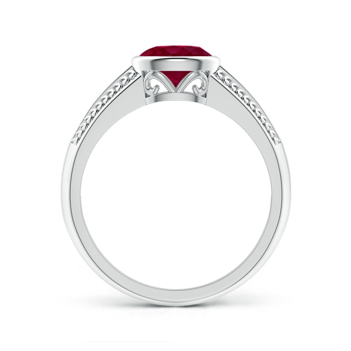 7x5mm A Vintage Inspired Bezel-Set Oval Ruby Ring with Grooves in P950 Platinum Side-1