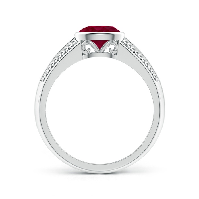 7x5mm A Vintage Inspired Bezel-Set Oval Ruby Ring with Grooves in P950 Platinum side-1