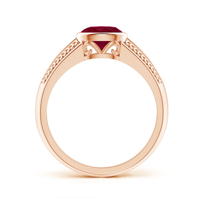 7x5mm A Vintage Inspired Bezel-Set Oval Ruby Ring with Grooves in Rose Gold Side-1