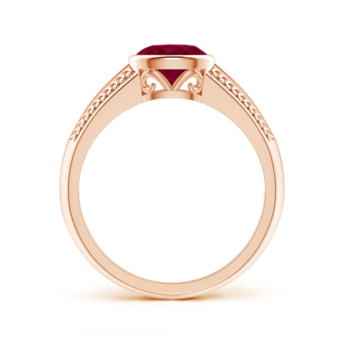 7x5mm A Vintage Inspired Bezel-Set Oval Ruby Ring with Grooves in Rose Gold side-1