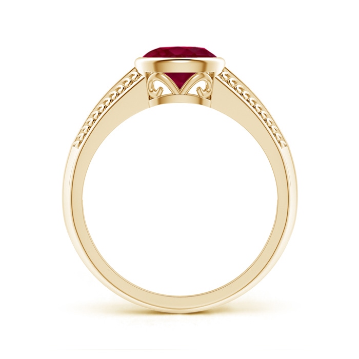 7x5mm A Vintage Inspired Bezel-Set Oval Ruby Ring with Grooves in Yellow Gold side-1