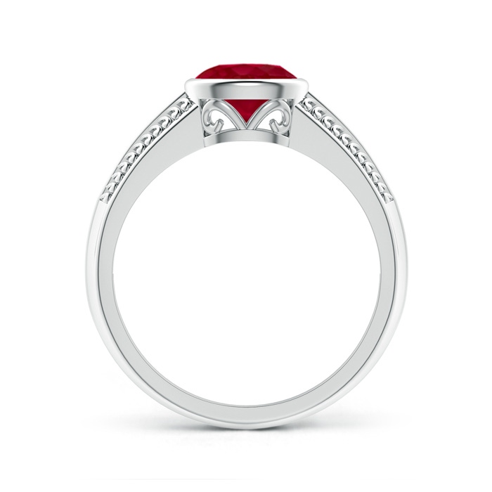 7x5mm AA Vintage Inspired Bezel-Set Oval Ruby Ring with Grooves in P950 Platinum side-1