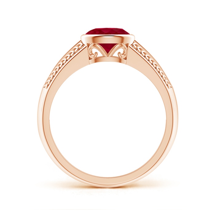 7x5mm AA Vintage Inspired Bezel-Set Oval Ruby Ring with Grooves in Rose Gold side-1