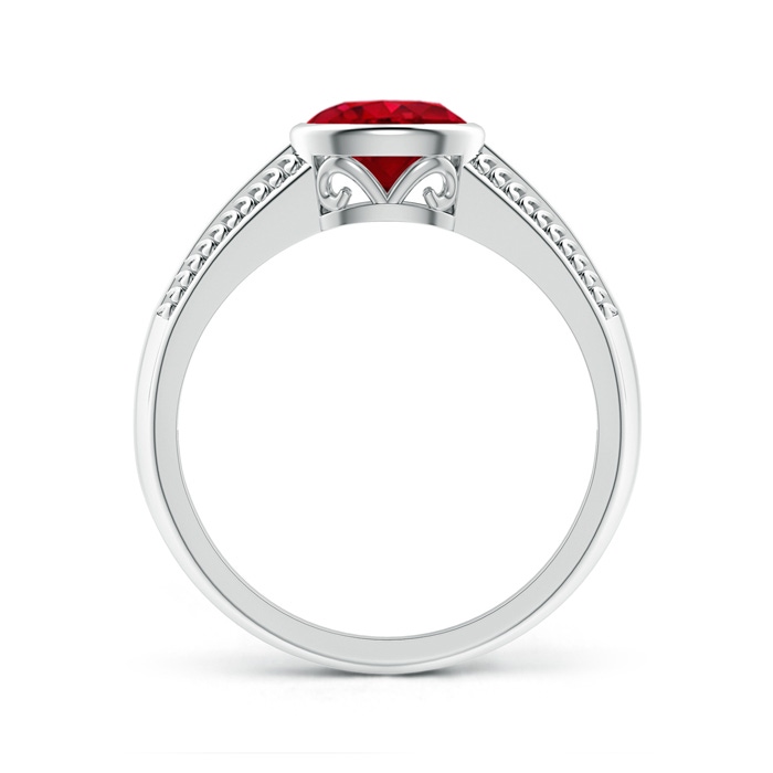 7x5mm AAA Vintage Inspired Bezel-Set Oval Ruby Ring with Grooves in P950 Platinum side-1