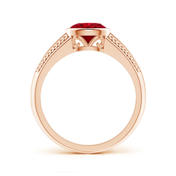 7x5mm AAA Vintage Inspired Bezel-Set Oval Ruby Ring with Grooves in Rose Gold