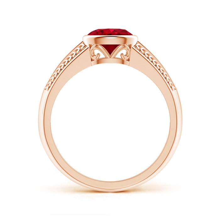 7x5mm AAA Vintage Inspired Bezel-Set Oval Ruby Ring with Grooves in Rose Gold side-1