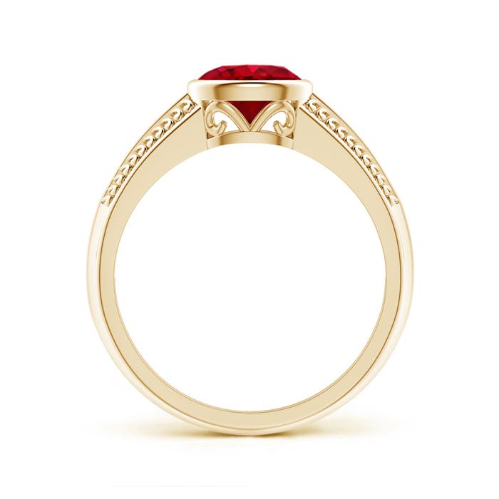 7x5mm AAA Vintage Inspired Bezel-Set Oval Ruby Ring with Grooves in Yellow Gold - side 1