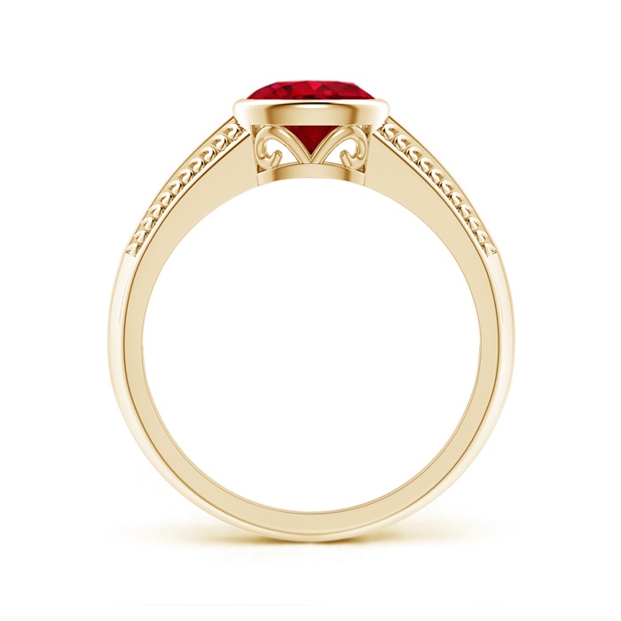 7x5mm AAA Vintage Inspired Bezel-Set Oval Ruby Ring with Grooves in Yellow Gold Side-1