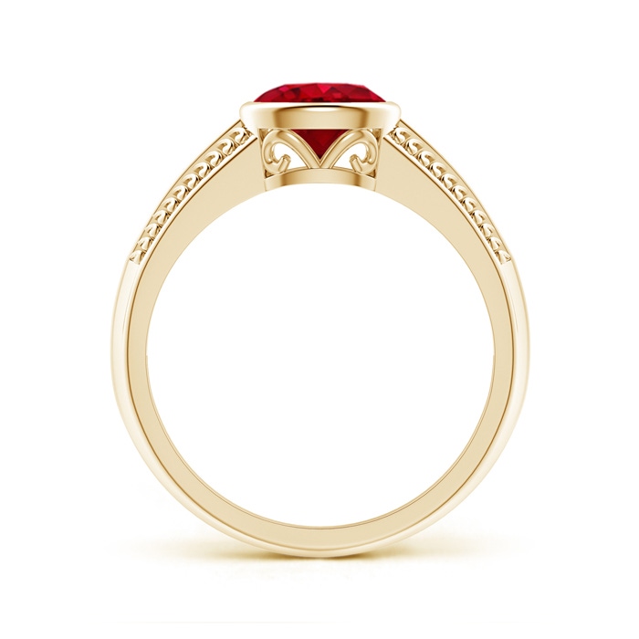 7x5mm AAA Vintage Inspired Bezel-Set Oval Ruby Ring with Grooves in Yellow Gold side-1