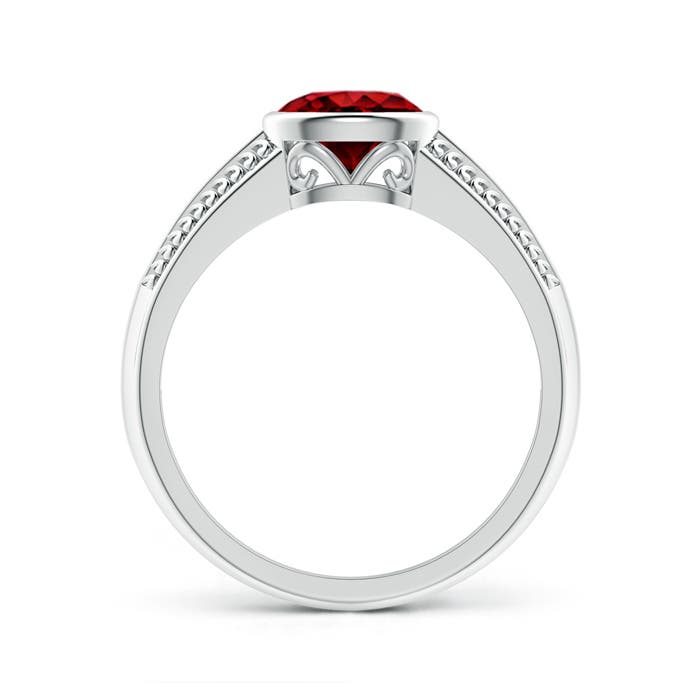 7x5mm AAAA Vintage Inspired Bezel-Set Oval Ruby Ring with Grooves in White Gold