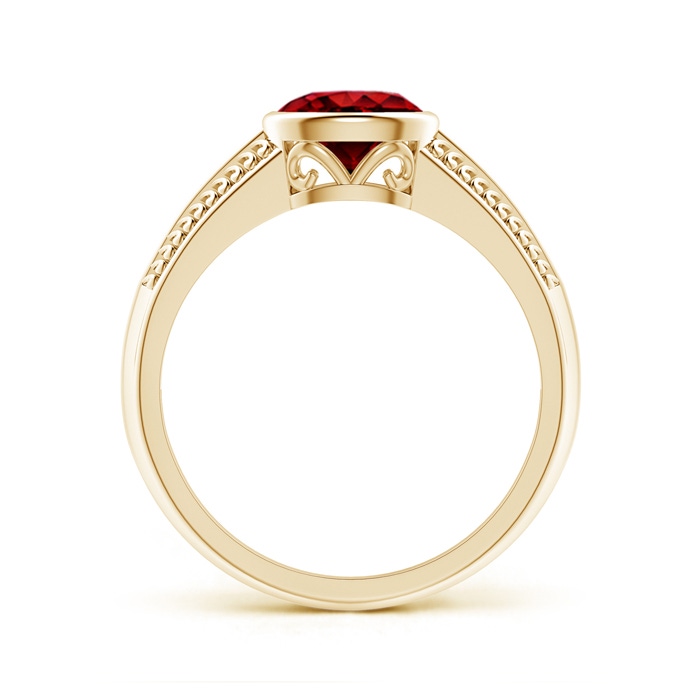 7x5mm AAAA Vintage Inspired Bezel-Set Oval Ruby Ring with Grooves in Yellow Gold side-1