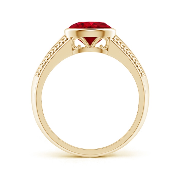 8x6mm AAA Vintage Inspired Bezel-Set Oval Ruby Ring with Grooves in Yellow Gold Side-1