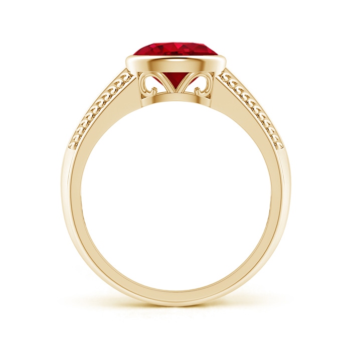 8x6mm AAA Vintage Inspired Bezel-Set Oval Ruby Ring with Grooves in Yellow Gold side-1