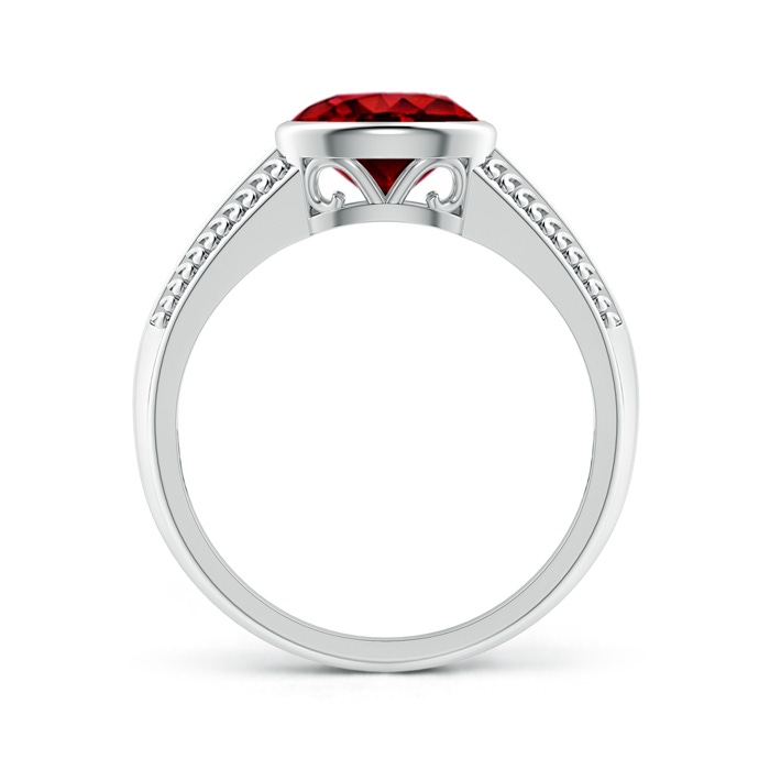 8x6mm AAAA Vintage Inspired Bezel-Set Oval Ruby Ring with Grooves in P950 Platinum side-1