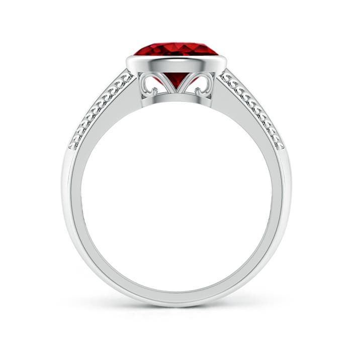 8x6mm AAAA Vintage Inspired Bezel-Set Oval Ruby Ring with Grooves in White Gold - side 1