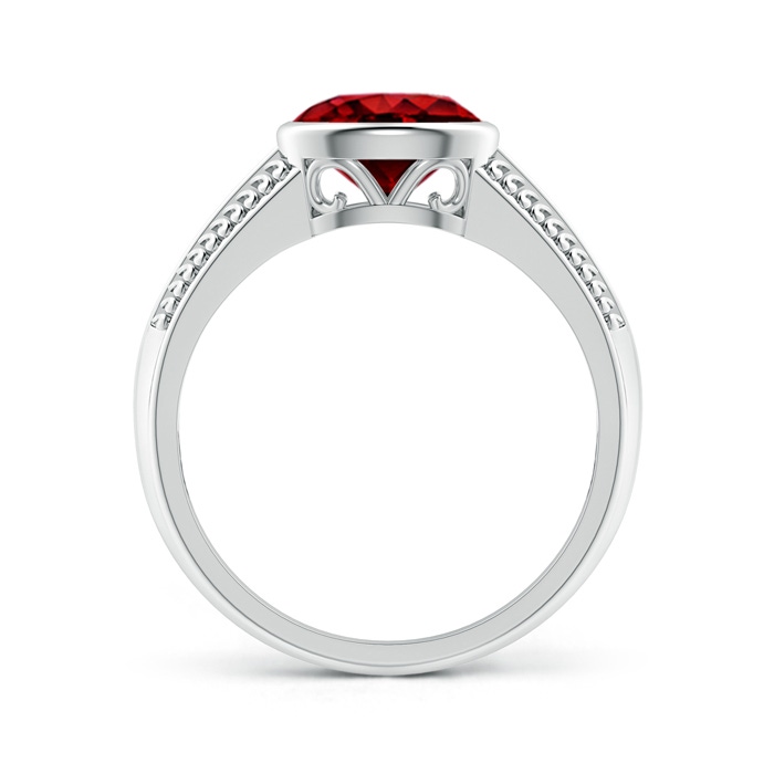 8x6mm Lab-Grown Vintage Inspired Bezel-Set Oval Ruby Ring with Grooves in White Gold side-1