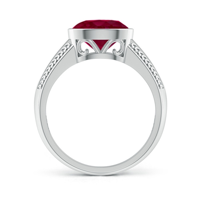 9x7mm A Vintage Inspired Bezel-Set Oval Ruby Ring with Grooves in White Gold side-1