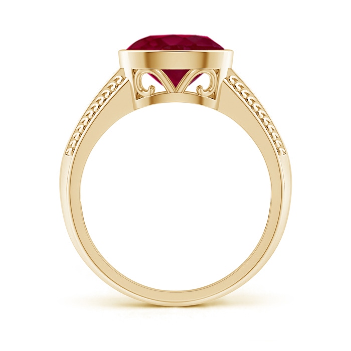 9x7mm A Vintage Inspired Bezel-Set Oval Ruby Ring with Grooves in Yellow Gold side-1