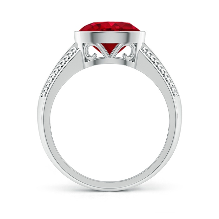 9x7mm AAA Vintage Inspired Bezel-Set Oval Ruby Ring with Grooves in P950 Platinum side-1