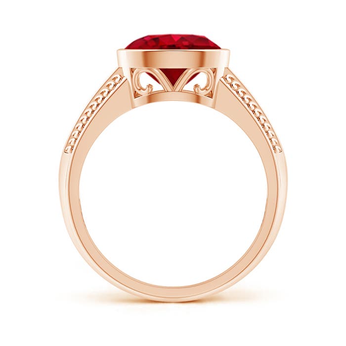 9x7mm AAA Vintage Inspired Bezel-Set Oval Ruby Ring with Grooves in Rose Gold