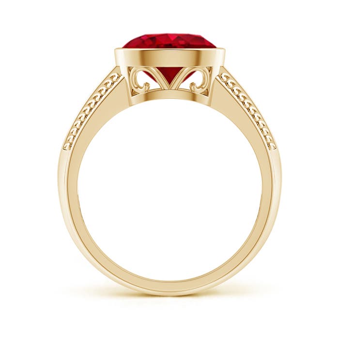 9x7mm AAA Vintage Inspired Bezel-Set Oval Ruby Ring with Grooves in Yellow Gold