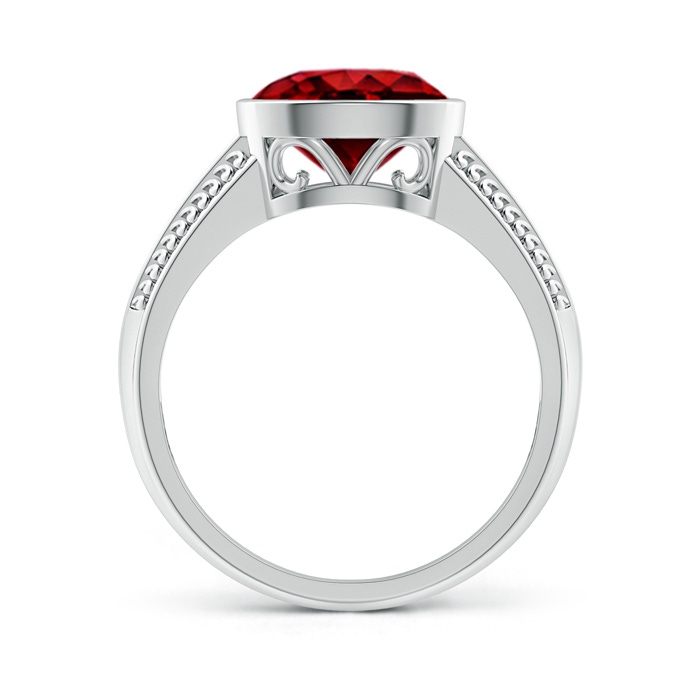 9x7mm Lab-Grown Vintage Inspired Bezel-Set Oval Ruby Ring with Grooves in P950 Platinum side-1