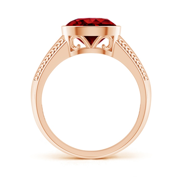 9x7mm AAAA Vintage Inspired Bezel-Set Oval Ruby Ring with Grooves in Rose Gold side-1