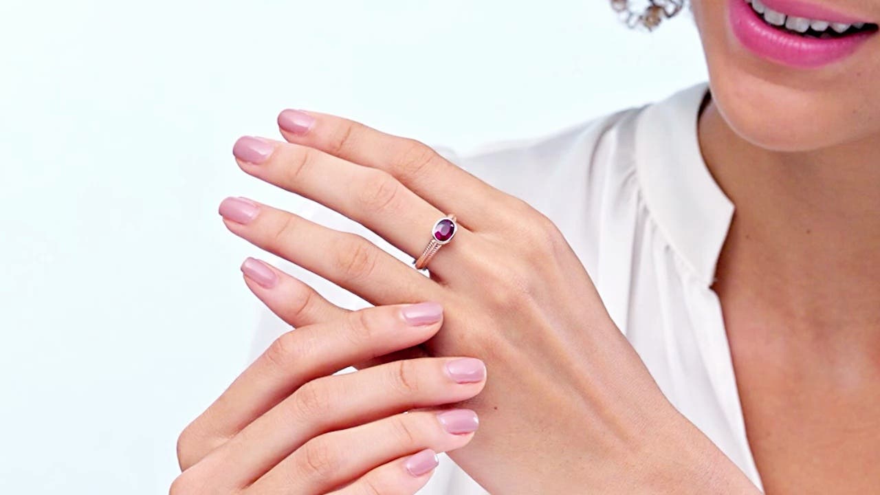 Vintage Inspired Bezel-Set Oval Ruby Engagement Ring with Grooves