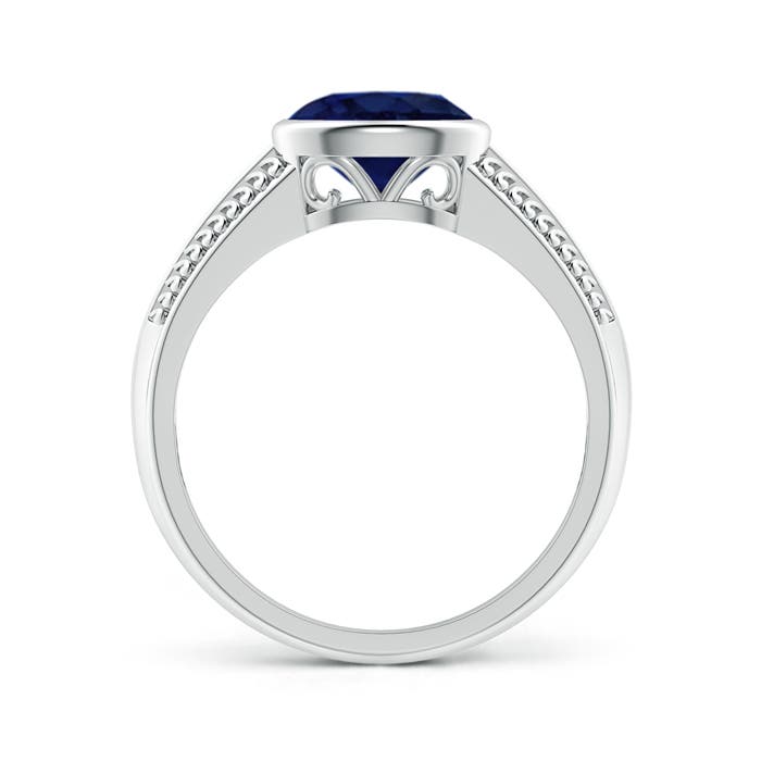 8x6mm A Vintage Inspired Bezel-Set Oval Sapphire Ring with Grooves in P950 Platinum