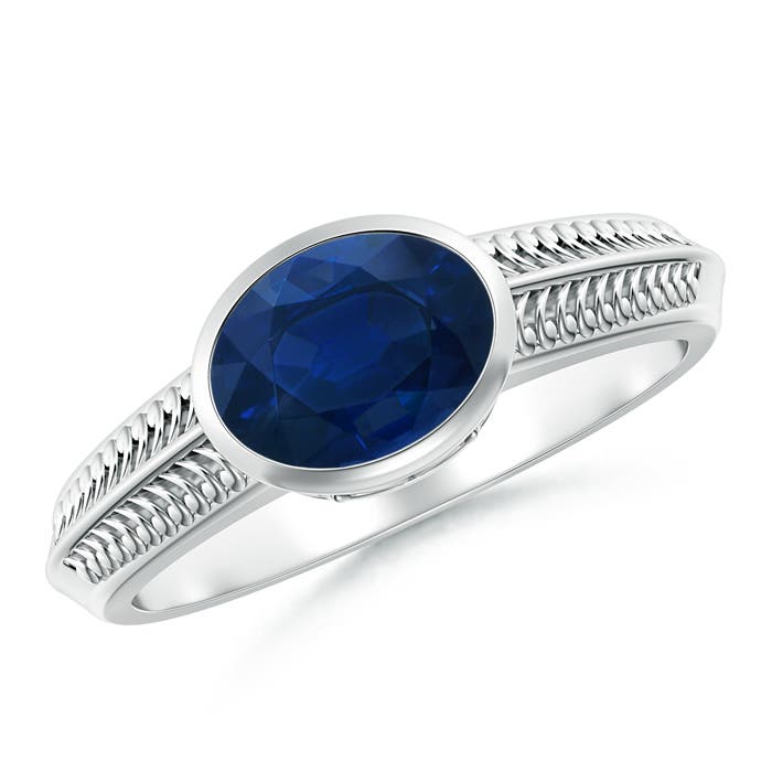 8x6mm AA Vintage Inspired Bezel-Set Oval Sapphire Ring with Grooves in P950 Platinum