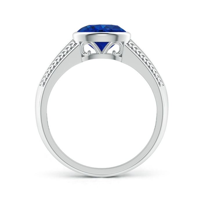 8x6mm AAA Vintage Inspired Bezel-Set Oval Sapphire Ring with Grooves in 9K White Gold product image