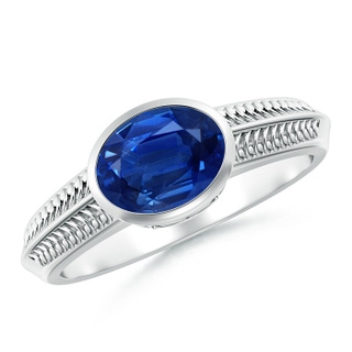 8x6mm AAA Vintage Inspired Bezel-Set Oval Sapphire Ring with Grooves in White Gold