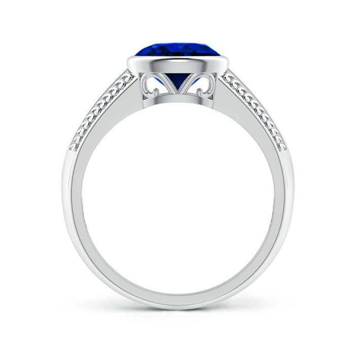8x6mm AAAA Vintage Inspired Bezel-Set Oval Sapphire Ring with Grooves in White Gold - side 1