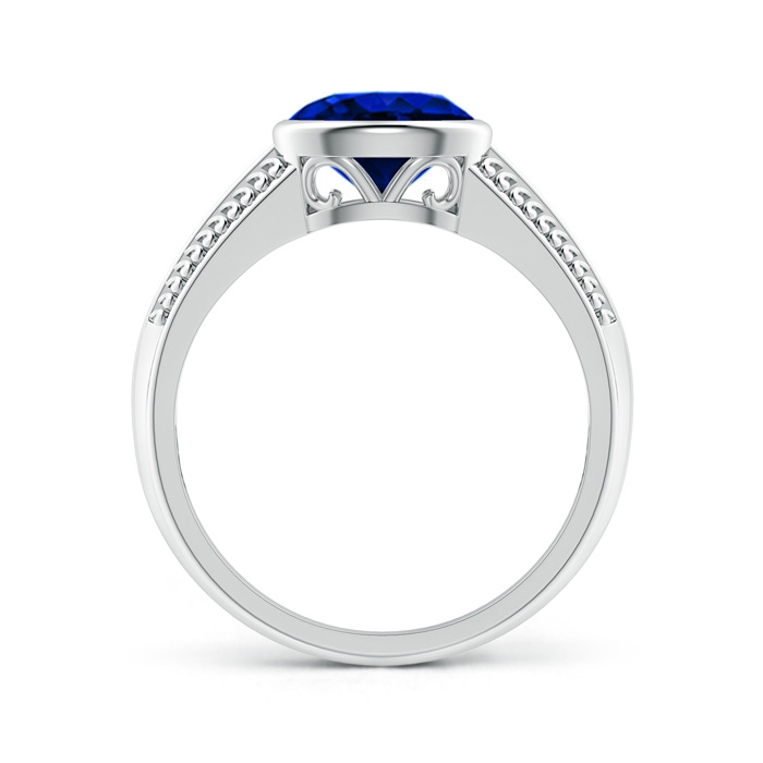 8x6mm AAAA Vintage Inspired Bezel-Set Oval Sapphire Ring with Grooves in White Gold Product Image