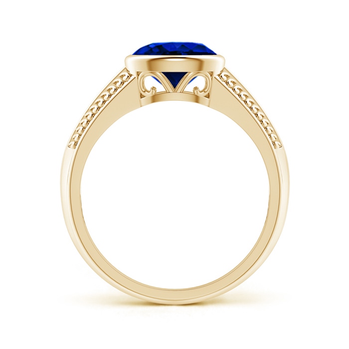 8x6mm AAAA Vintage Inspired Bezel-Set Oval Sapphire Ring with Grooves in Yellow Gold product image