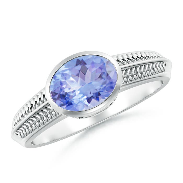 8x6mm A Vintage Inspired Bezel-Set Oval Tanzanite Ring with Grooves in P950 Platinum