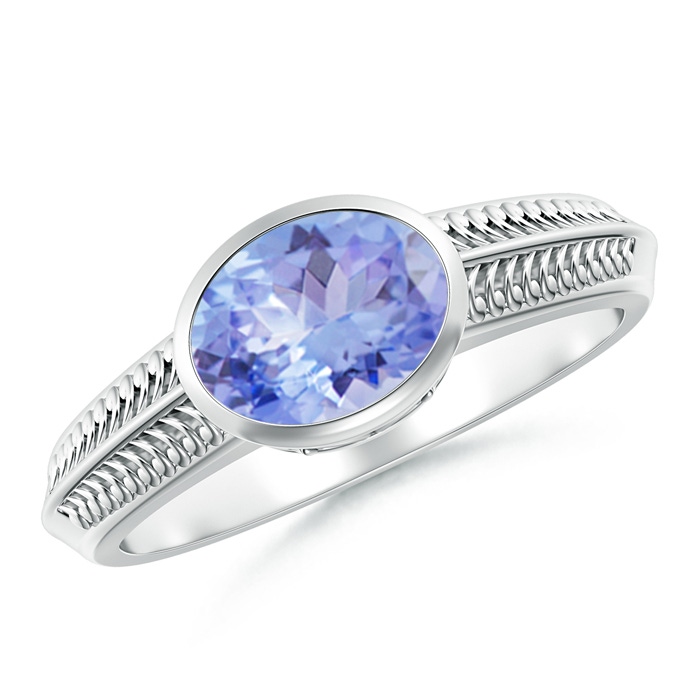 8x6mm A Vintage Inspired Bezel-Set Oval Tanzanite Ring with Grooves in White Gold 