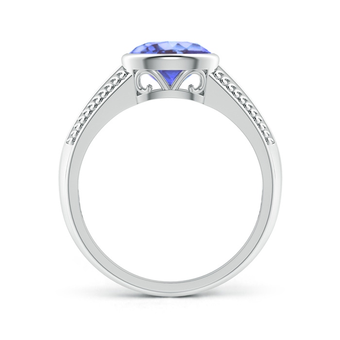 8x6mm A Vintage Inspired Bezel-Set Oval Tanzanite Ring with Grooves in White Gold Side-1