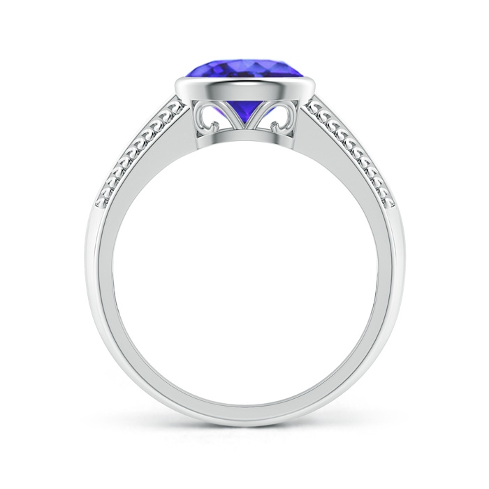8x6mm AA Vintage Inspired Bezel-Set Oval Tanzanite Ring with Grooves in White Gold side-1
