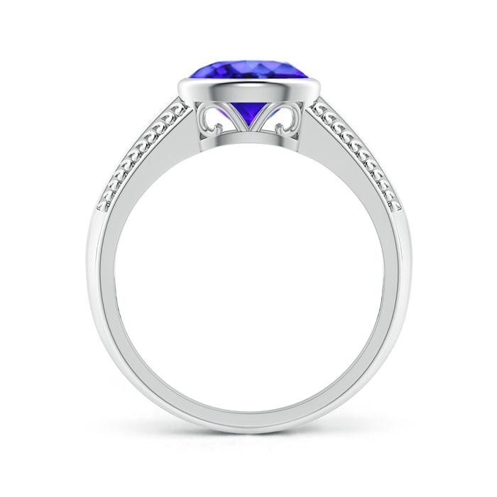 8x6mm AAA Vintage Inspired Bezel-Set Oval Tanzanite Ring with Grooves in P950 Platinum side-1
