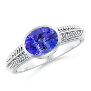 8x6mm AAA Vintage Inspired Bezel-Set Oval Tanzanite Ring with Grooves in White Gold