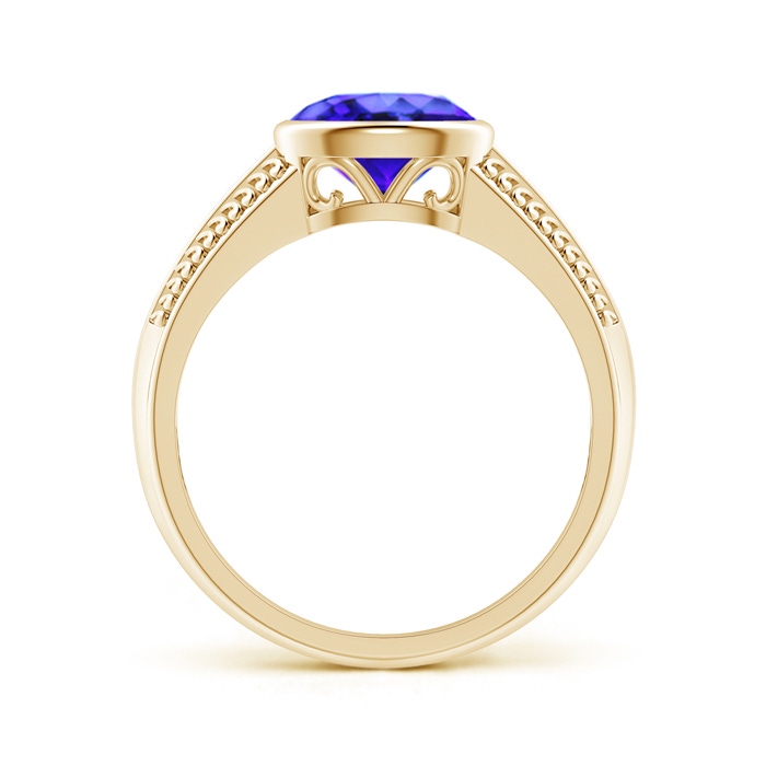 8x6mm AAA Vintage Inspired Bezel-Set Oval Tanzanite Ring with Grooves in Yellow Gold side-1