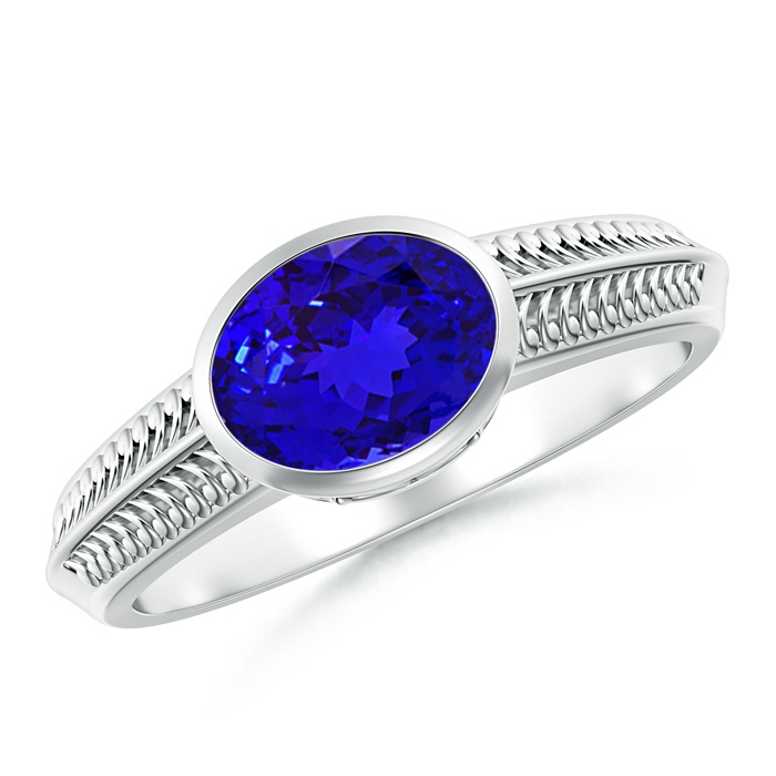 8x6mm AAAA Vintage Inspired Bezel-Set Oval Tanzanite Ring with Grooves in P950 Platinum
